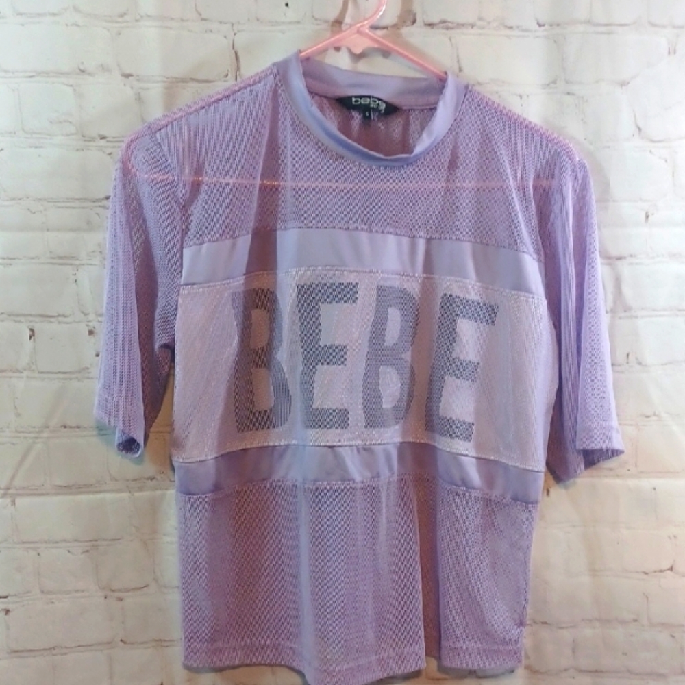 Y2K Bebe Lavender Netted Logo Half Top S